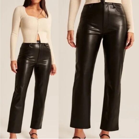 Abercrombie & Fitch Ankle Straight Ultra High Rise Vegan Faux Leather Pants - Picture 1 of 6